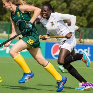 Ghana’s Umaru Nafisatu gives her South African a hot chase in their game today