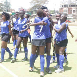 Lakers Ladies hockey team celebrate after their win against Ghana's Army Ladies at the Africa Cup for Club Championshipsat the City Park Stadium on February 15
